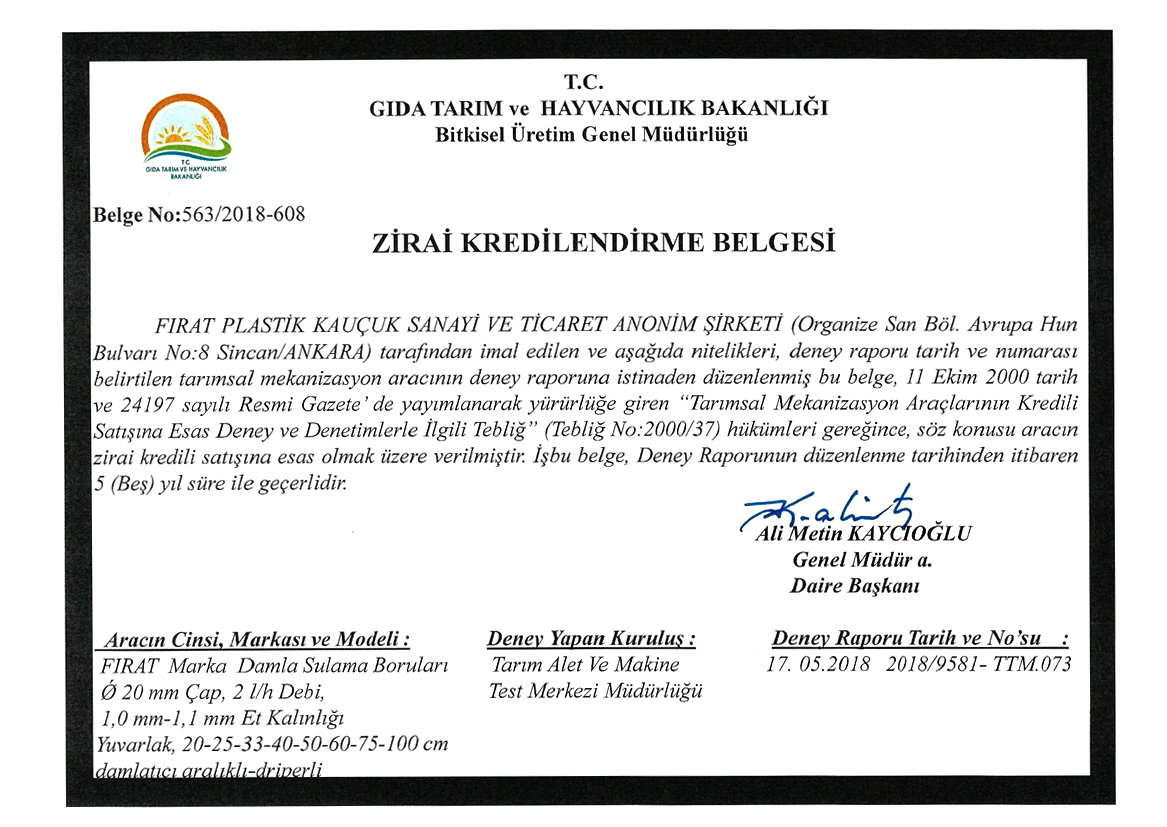 FIRAT SULAMA / Zirai Denetleme Blg.